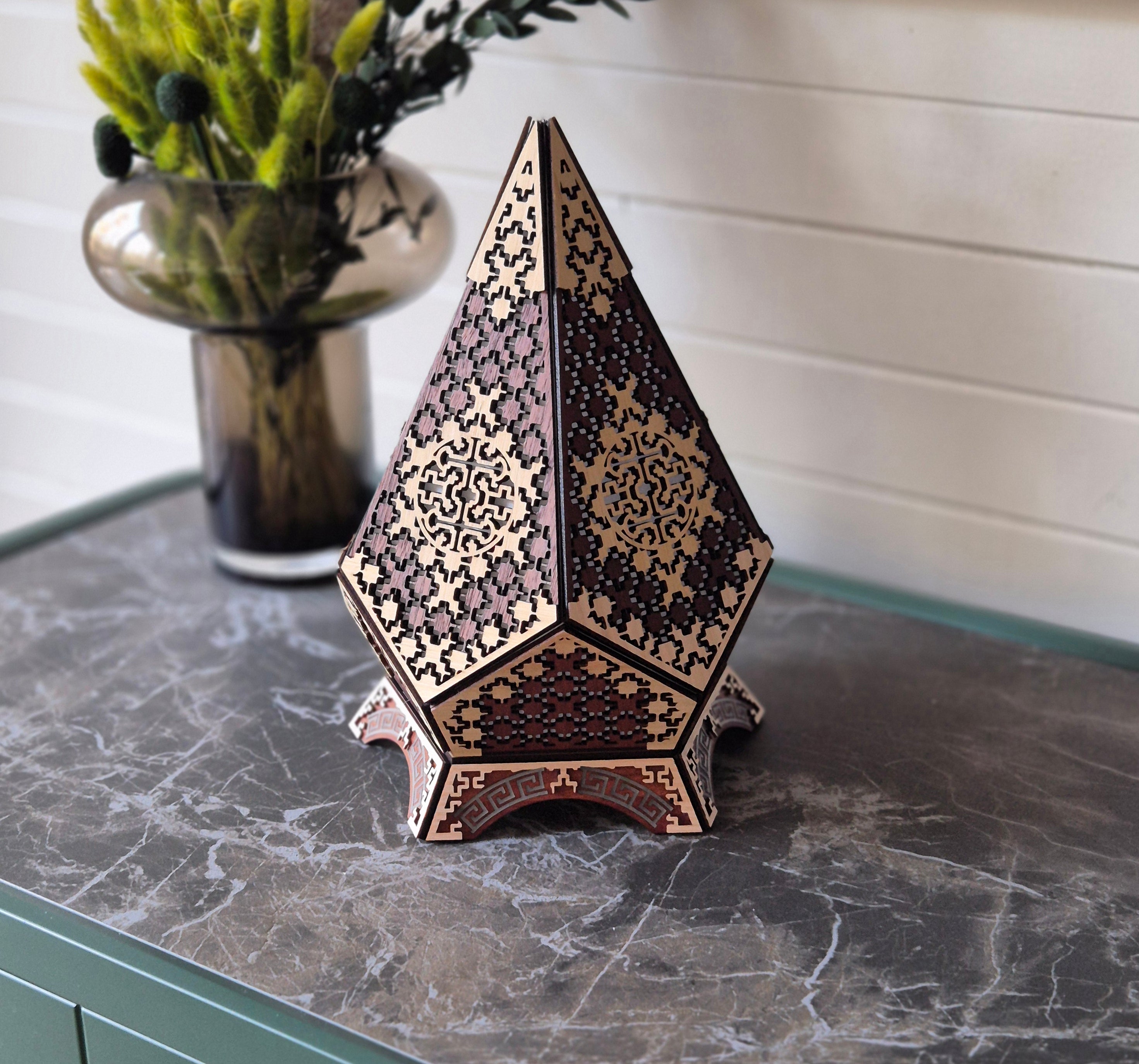 Table Lamp Shipibo Pattern LED Rainbow Colors