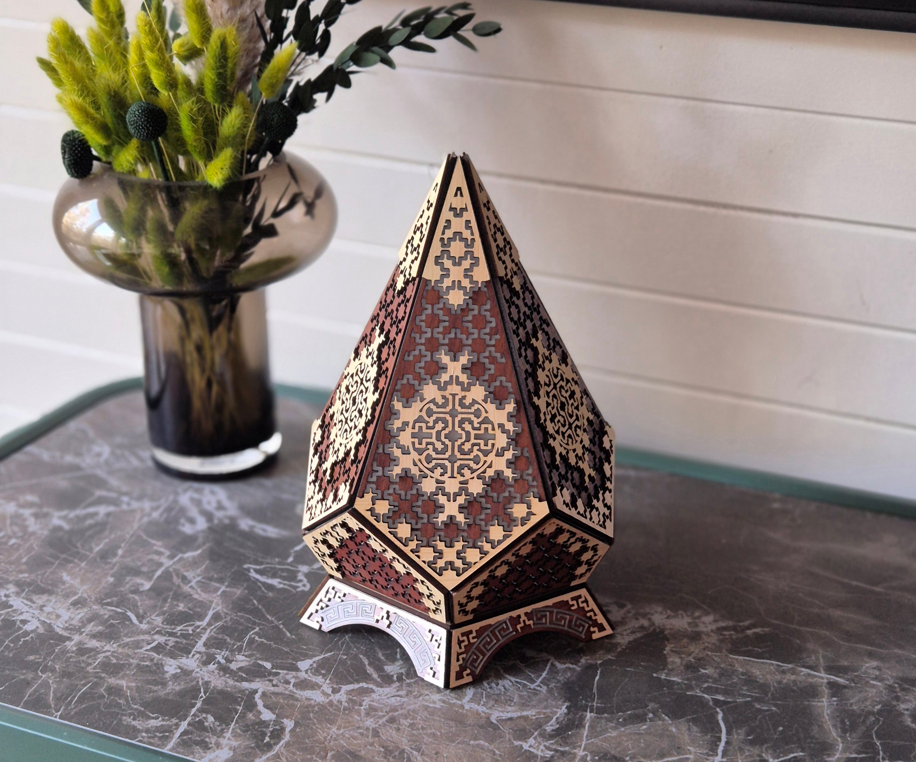 Table Lamp Shipibo Pattern LED Rainbow Colors