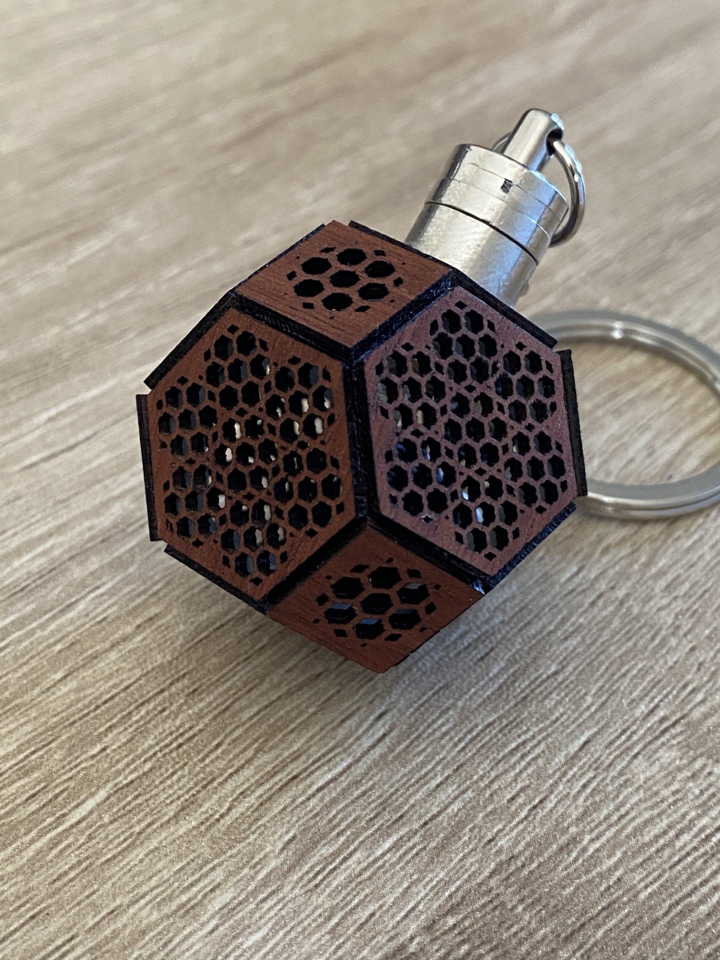 LED Key ring Sacred Geometry Hexagon pattern