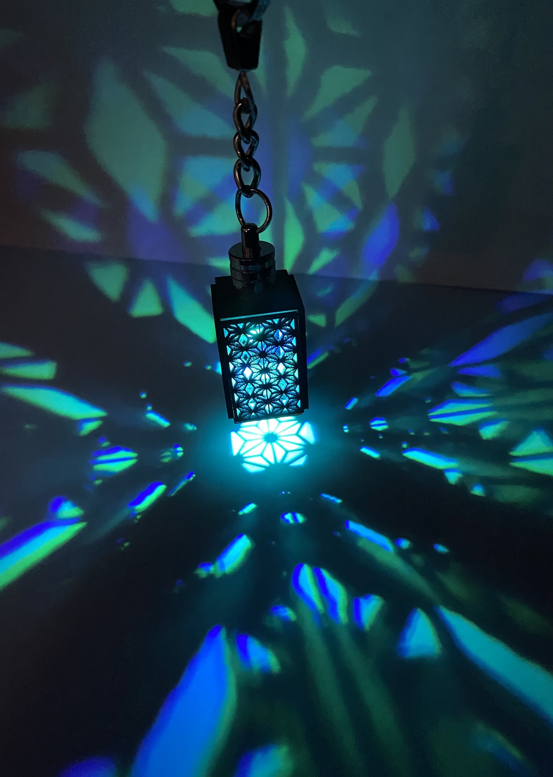 LED Key Ring Sacred Geometry Asanoha pattern cuboid design