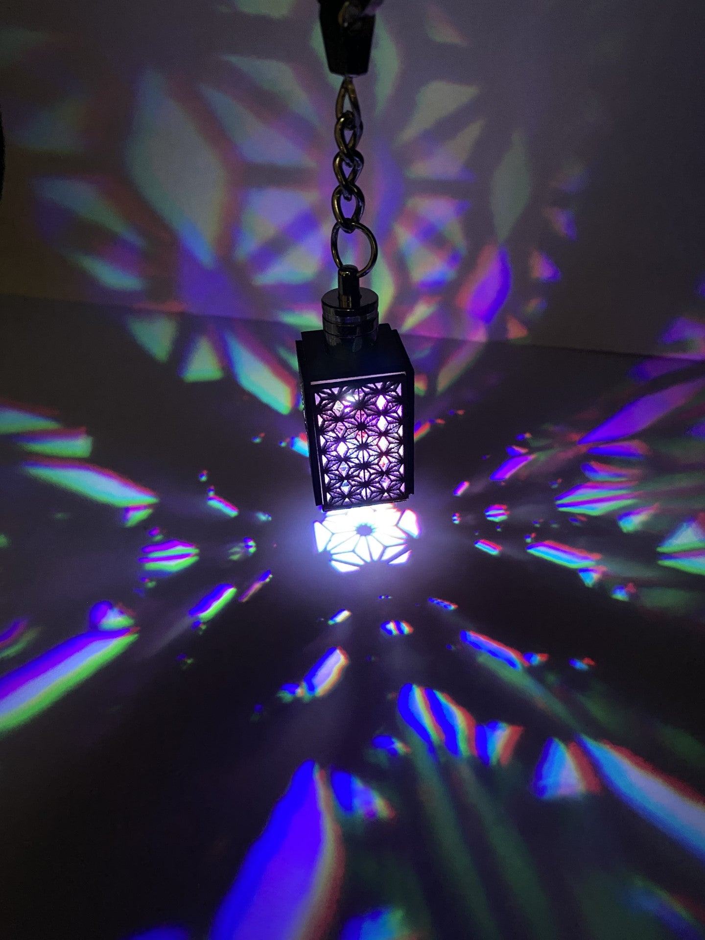 LED Key Ring Sacred Geometry Asanoha pattern cuboid design