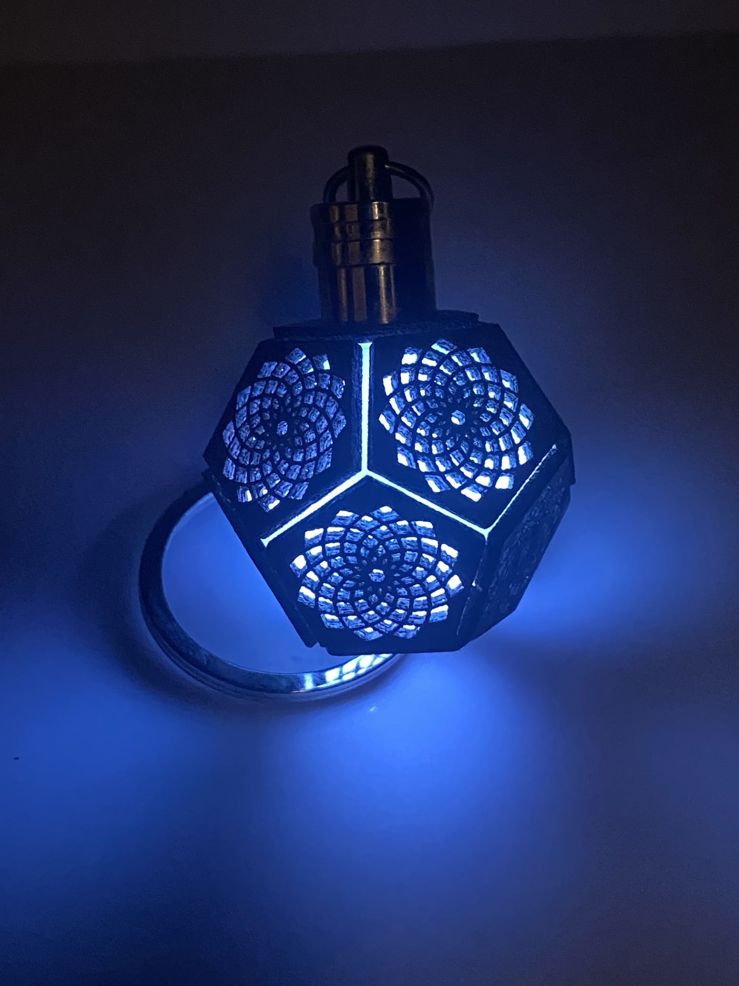 LED Dodecahedron Key Ring Mandala Flower