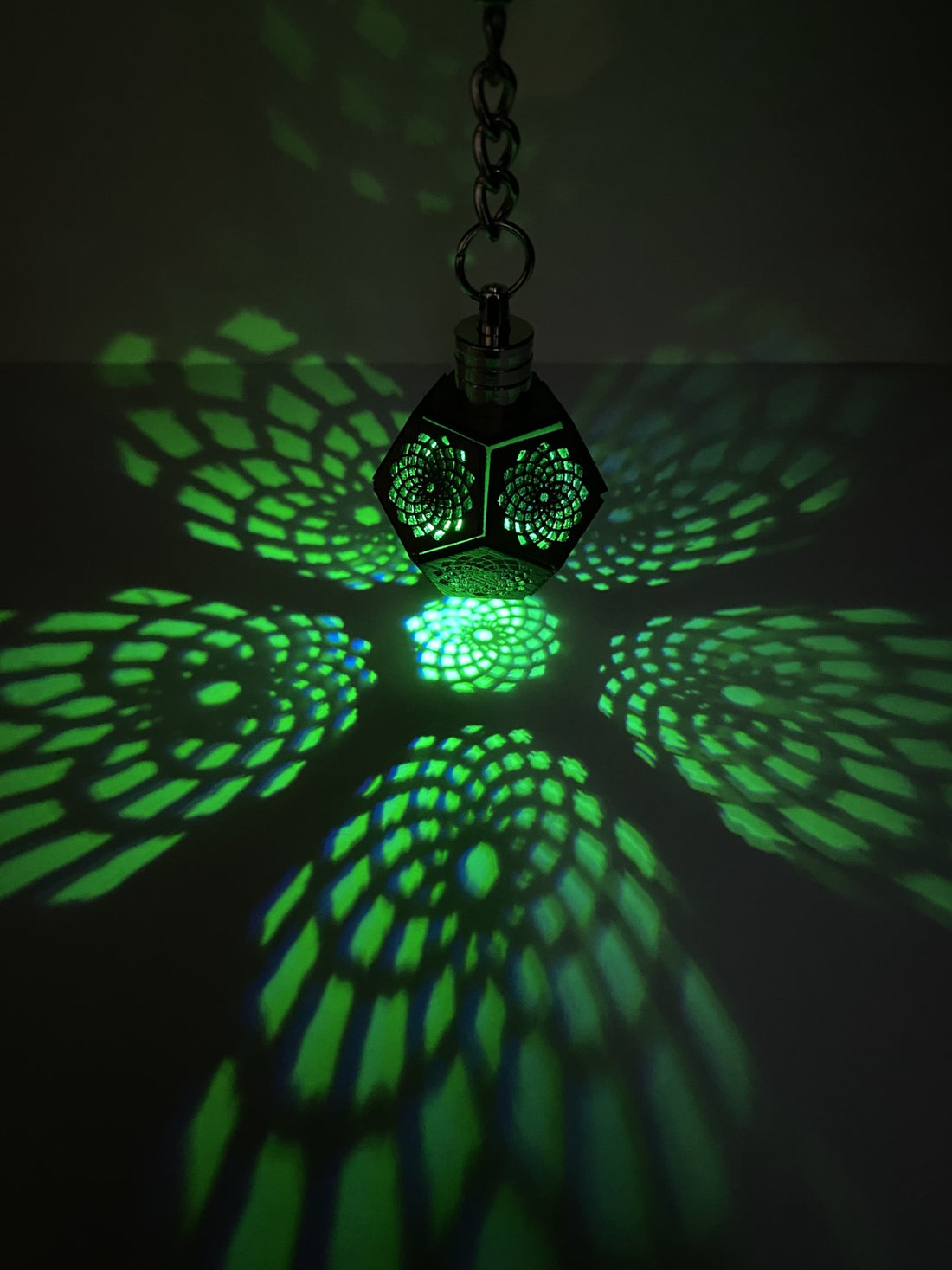 LED Dodecahedron Key Ring Mandala Flower