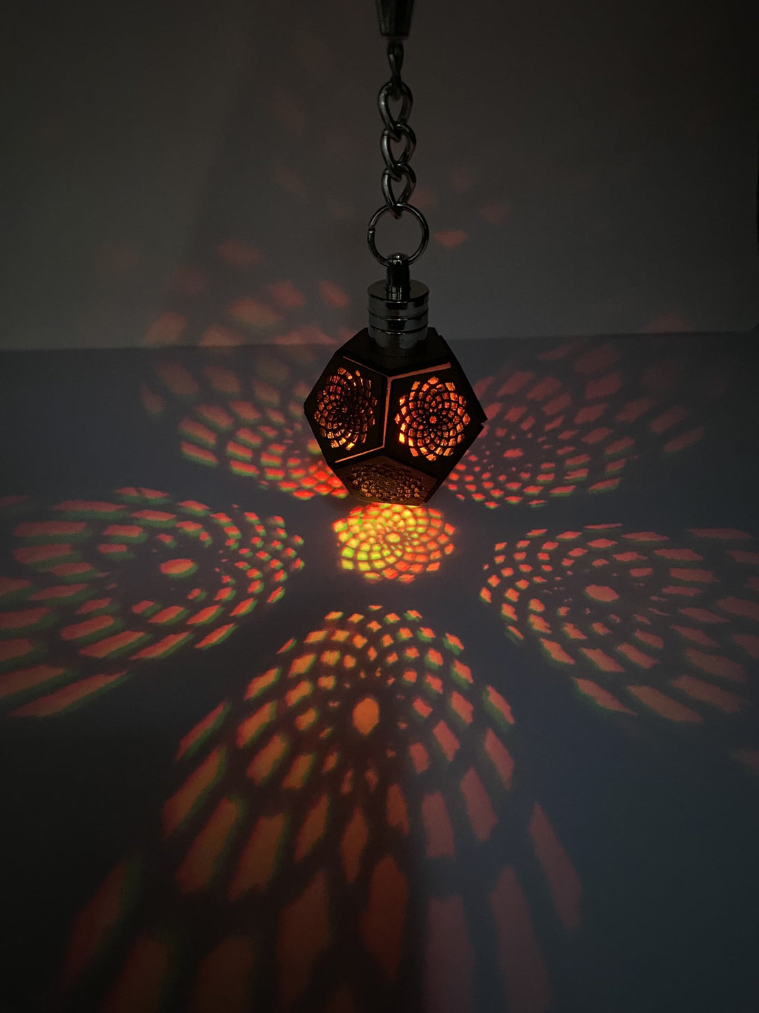 LED Dodecahedron Key Ring Mandala Flower